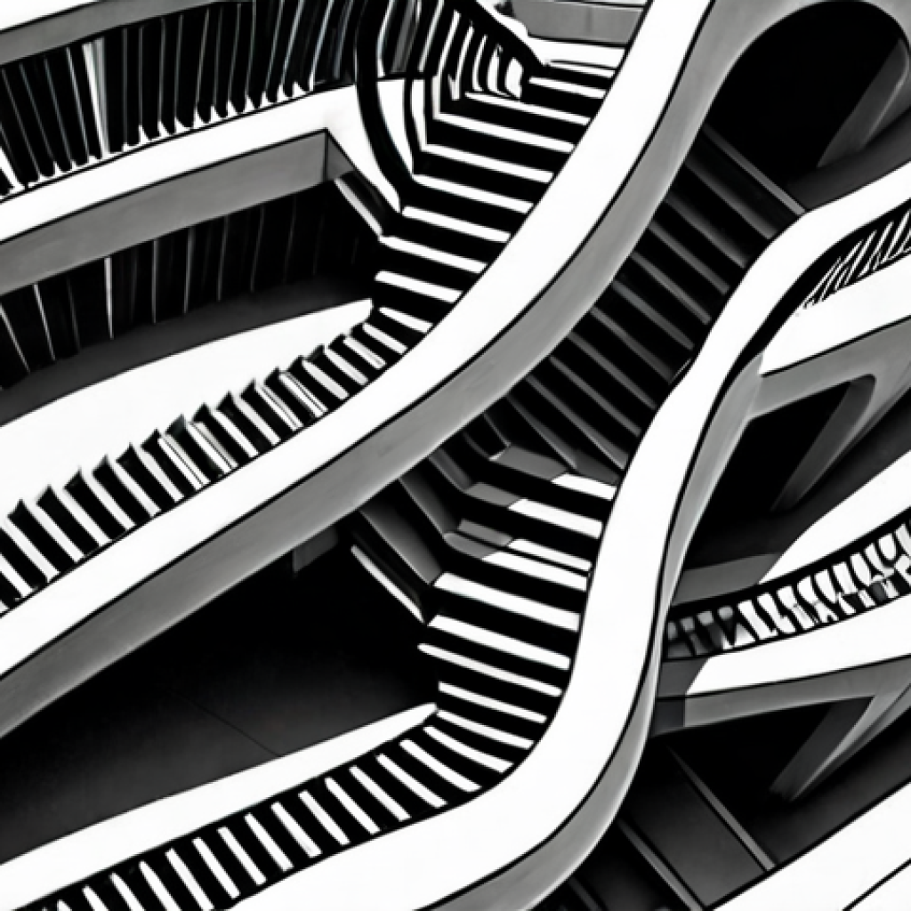 **

"A detailed Escher-style illustration depicting a seamless transition between a staircase and a smooth, continuous curve. Incorporate mathematical symbols like epsilon (ε) and delta (δ) subtly into the architectural design. The overall style should evoke a sense of infinity and seamless flow, contrasting with sharp angles."

**